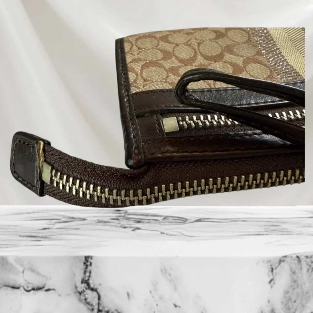 Coach Zippy Brown Jacquard Canvas Wristlet Wallet